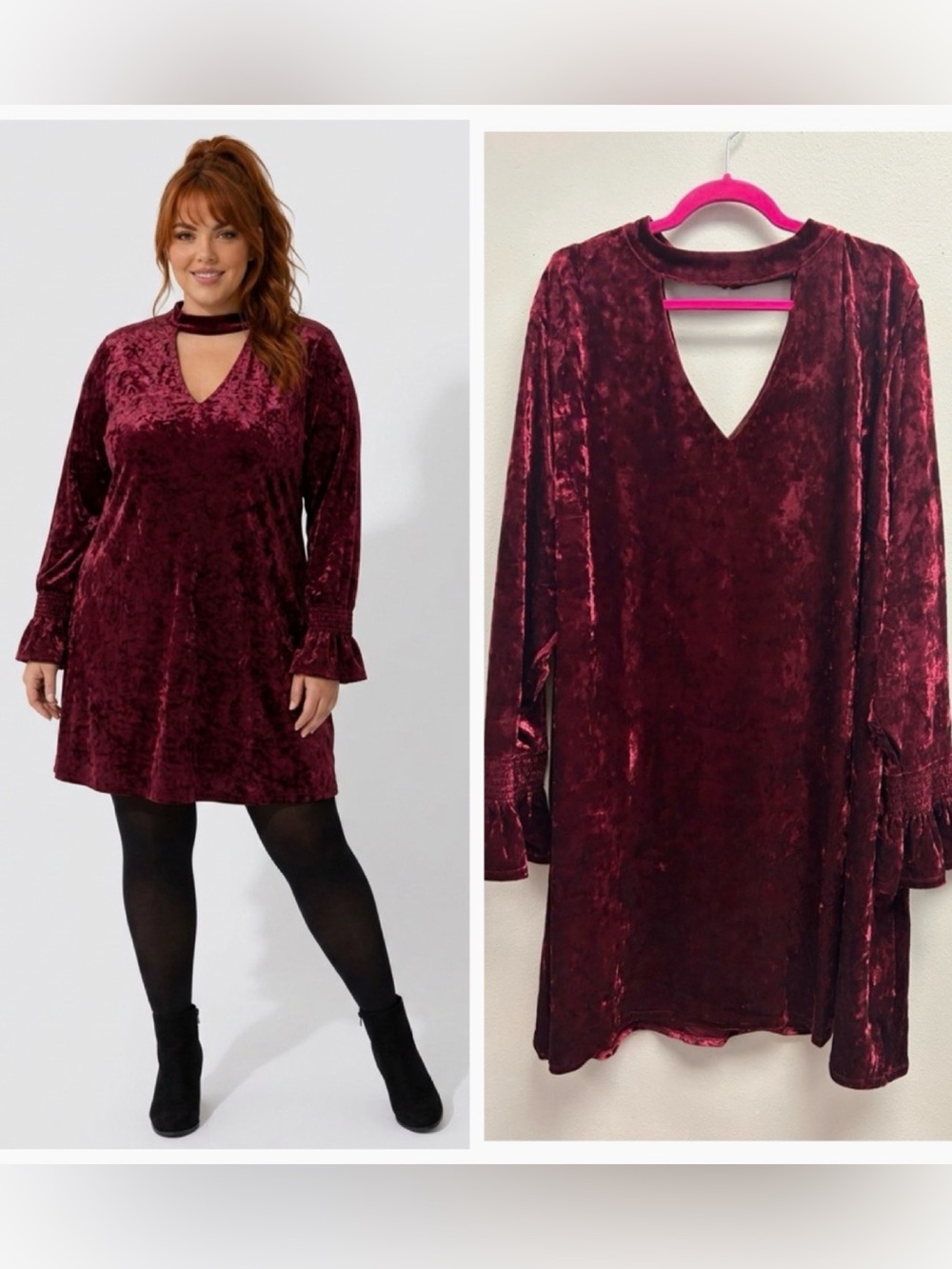 Crushed Velvet Bell Sleeve Dress Size 3X/4X NWT Whimsigoth Dark Romantic Vampire